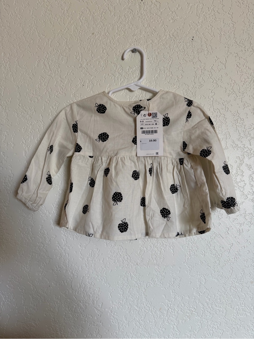 Zara Baby Girl Cotton Apple Fruit Shirt 6-9 Months NWT